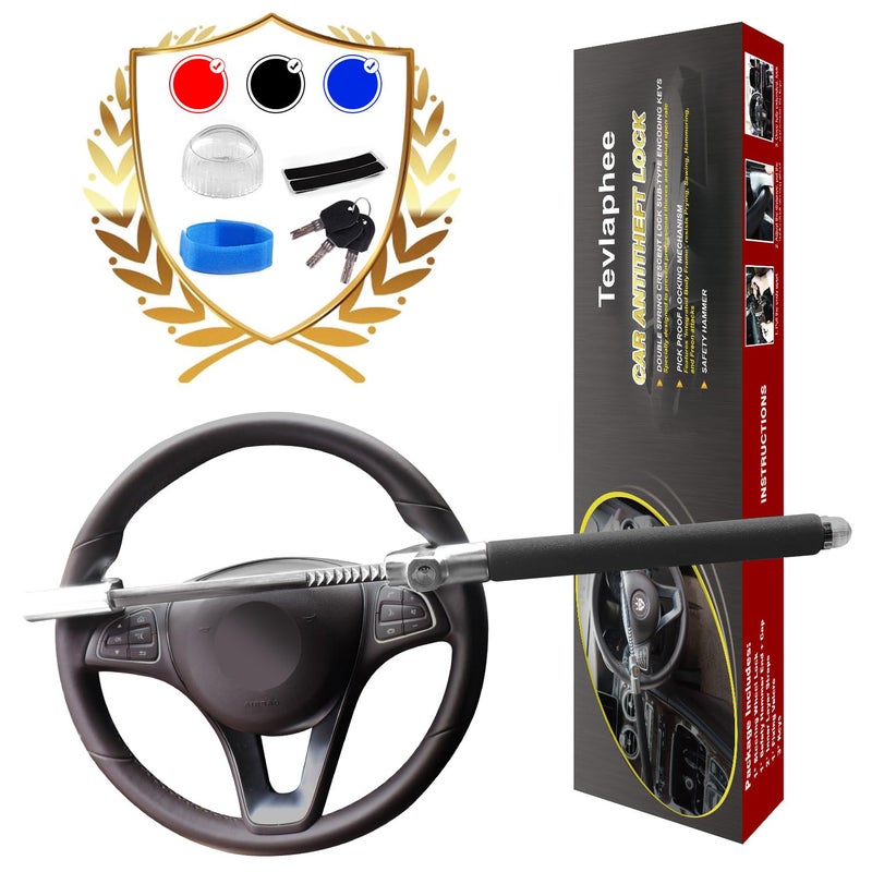 Tevlaphee Steering Wheel Lock for Cars,Wheel Lock,Vehicle Anti-Theft Lock,Adjustable Length Clamp Double Hook Universal Fit Emergency Hammer Window Breaker Self Defense Heavy Duty Secure - Image 1